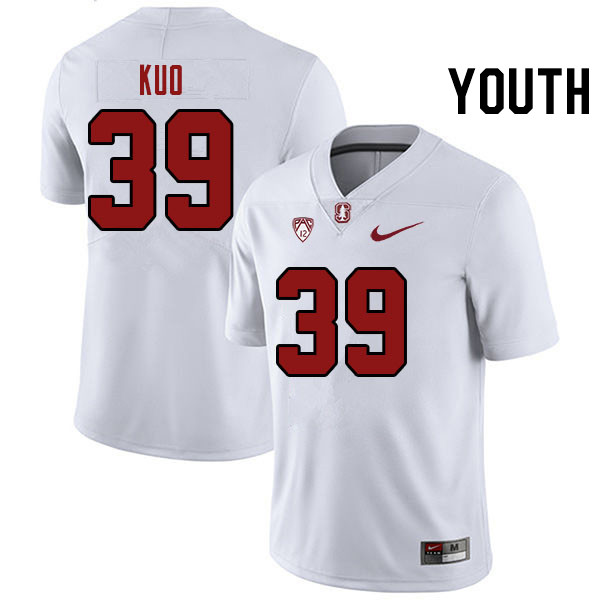 Youth #39 Tyler Kuo Stanford Cardinal College Football Jerseys Stitched Sale-White - Click Image to Close